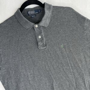 VTG Polo Ralph Lauren Long Sleeve Polo Shirt Gray Green Pony Mens Large L Cotton